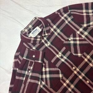 Urban Pipeline Mens Plaid Flannel Shirt Long Sleeve Button Up Burgundy Size L